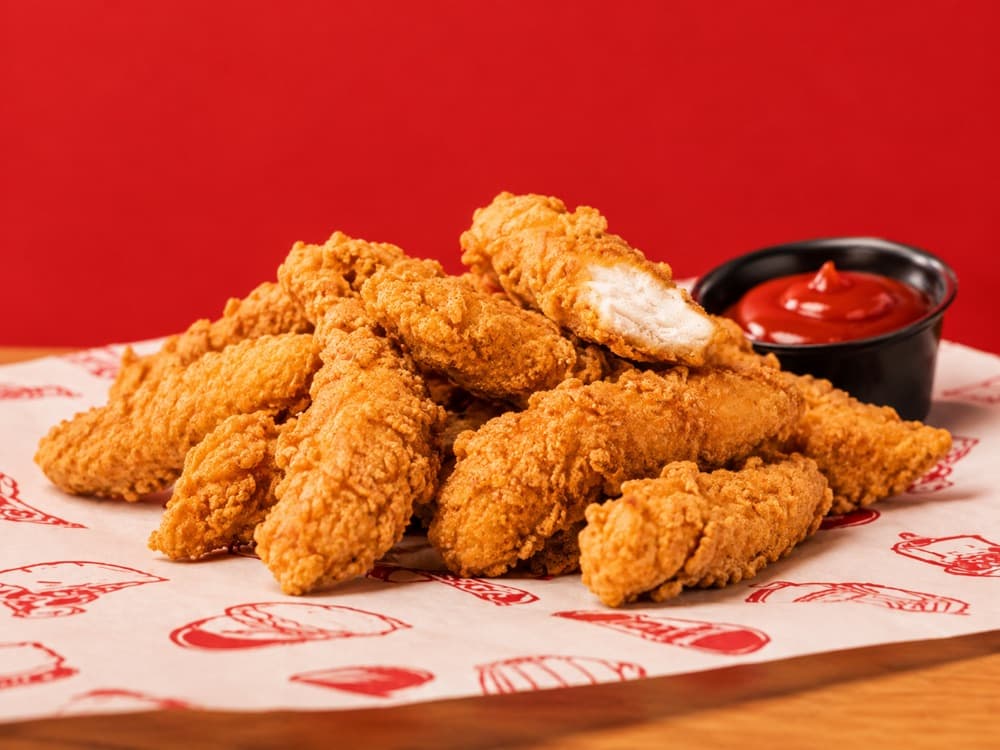 Breaded chicken inner fillets with ketchup dip