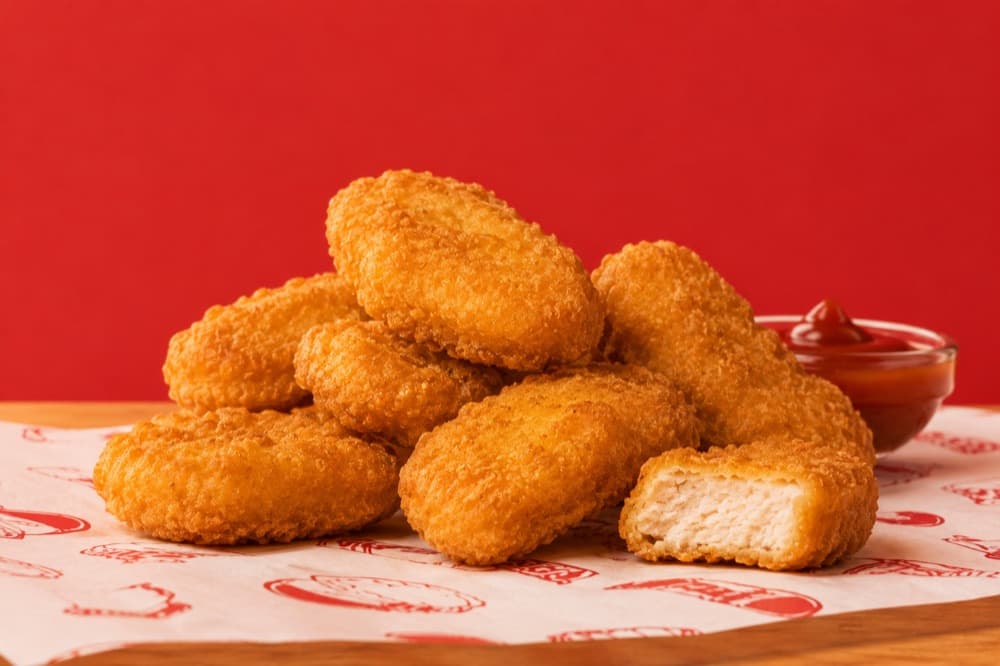 Breaded chicken nuggets with sauce