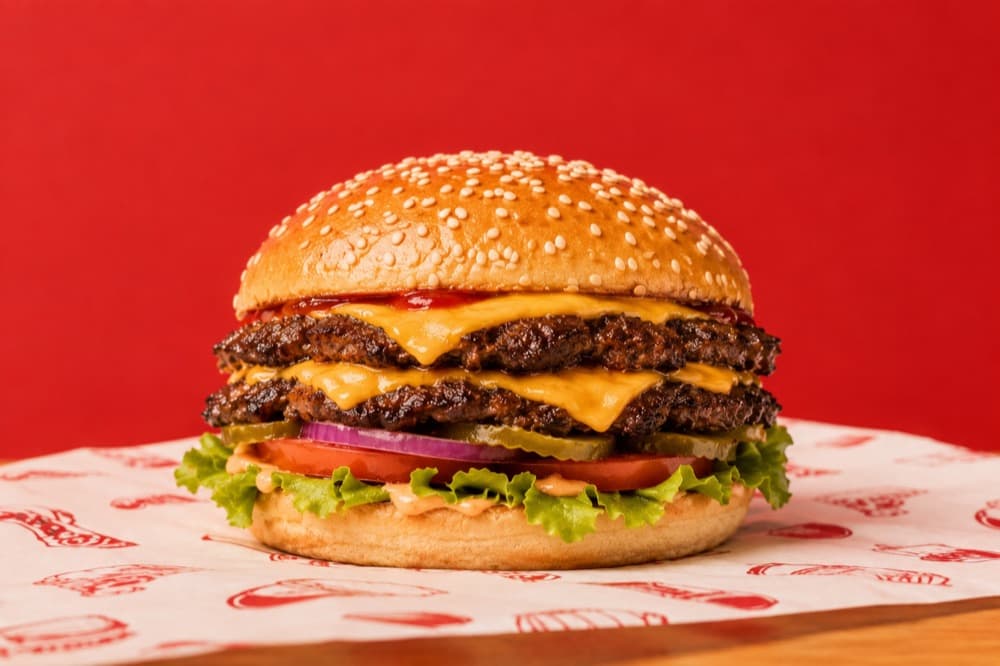 Double smash burger with cheese, lettuce and pickles